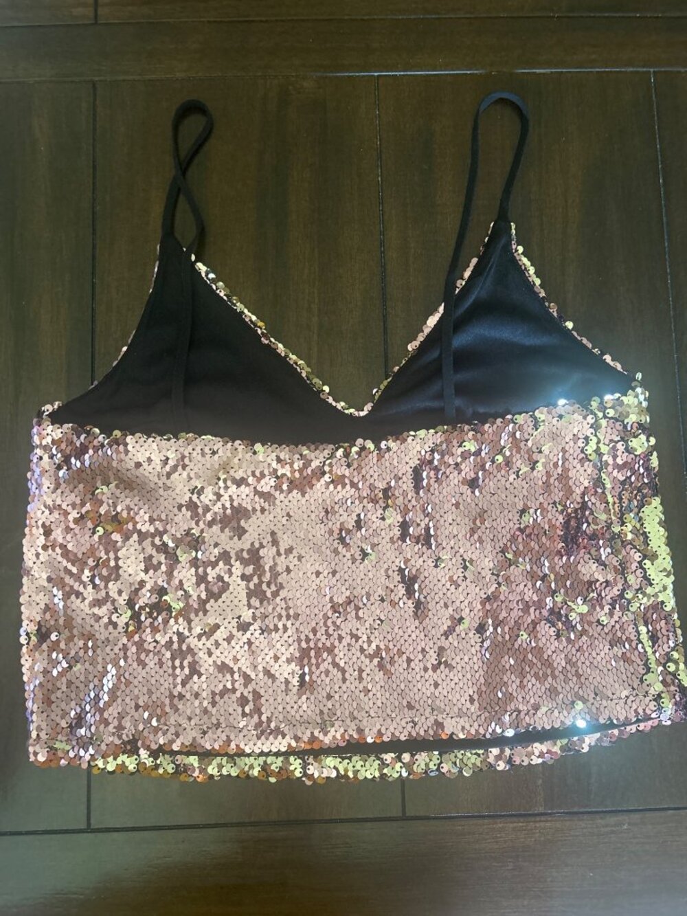 Topshop Rose Gold & Gold Flippable Sequin Crop Top Spaghetti Strap Lined - Picture 3 of 10